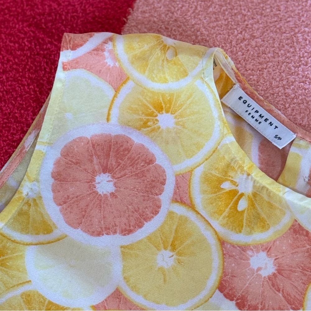 Equipment Femme Silk Signature Tank in Citrus Print with Button-Up Back size S/P